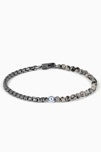 Sennit Evil Eye Obsidian Bracelet in Rhodium-plated Sterling Silver