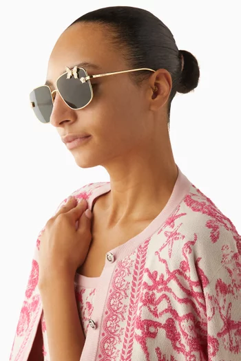 Medusa Butterfly Square Sunglasses in Gold-tone Metal