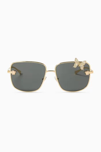Medusa Butterfly Square Sunglasses in Gold-tone Metal