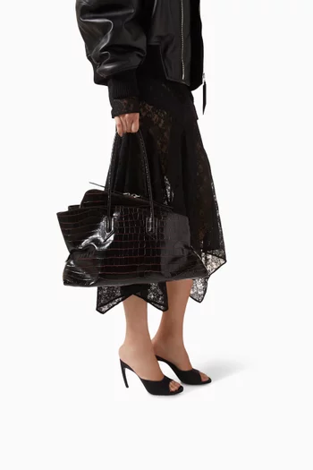 La Passeggiata Medium Top-handle Bag in Croc-embossed Leather