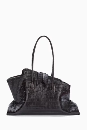La Passeggiata Medium Top-handle Bag in Croc-embossed Leather