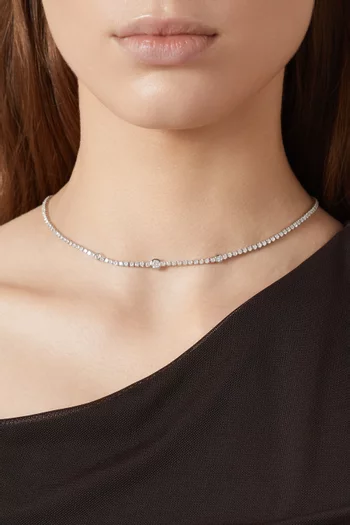 CZ Tennis Necklace in Rhodium-plated Brass