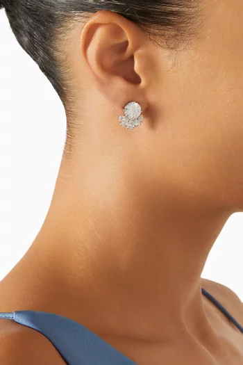 CZ Pear & Round Fan Stud Earrings in Rhodium-plated Brass
