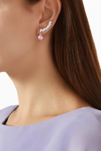 CZ Crawler Earrings in Rhodium-plated Brass