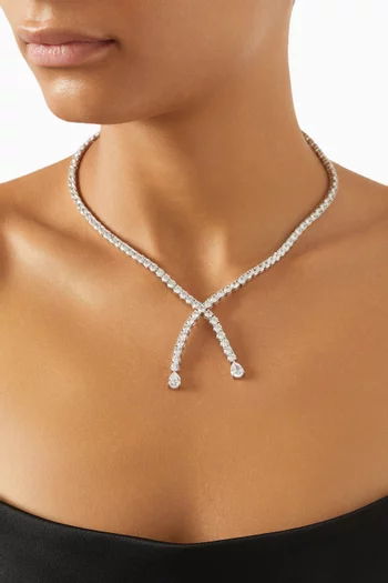 CZ Tennis Cris Cross Necklace in Rhodium-plated Brass