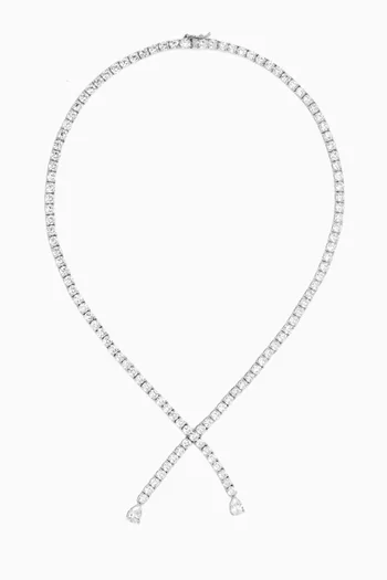 CZ Tennis Cris Cross Necklace in Rhodium-plated Brass