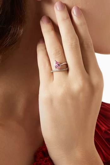 CZ Pavé Pear Wrap Ring in Rhodium-plated Brass