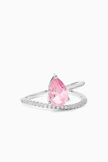 CZ Pavé Pear Wrap Ring in Rhodium-plated Brass