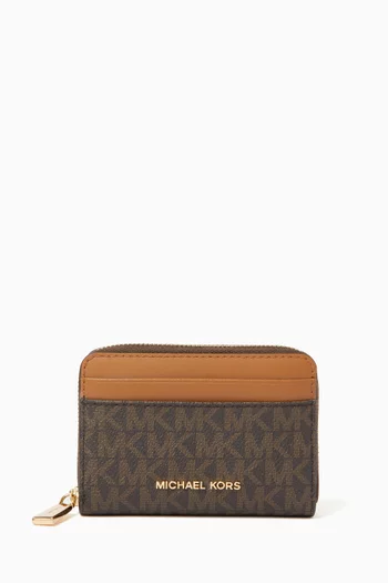 Small Jet Set Coin Card Case in Logo Canvas & Leather