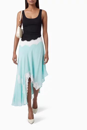 Cutaway Lace Gathered Tank Midi Dress