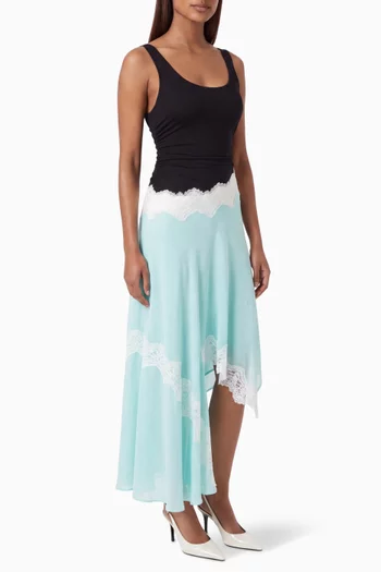 Cutaway Lace Gathered Tank Midi Dress