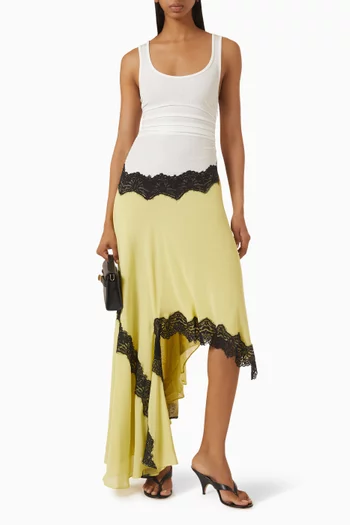Cutaway Lace Gathered Tank Midi Dress