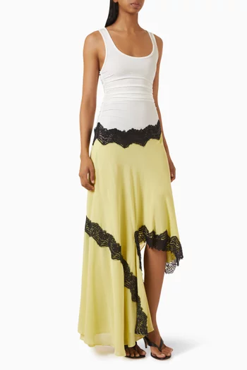 Cutaway Lace Gathered Tank Midi Dress