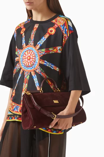 Medium Sicily Long Top-handle Bag in Suede