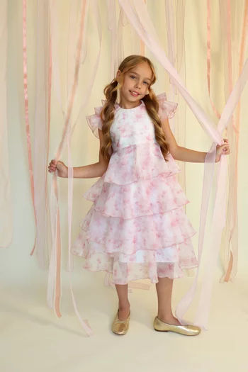 Floral-print Ruffled Dress in Tulle