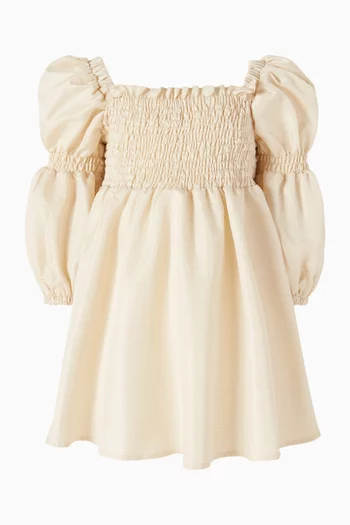 Ruched Puff-sleeves Dress
