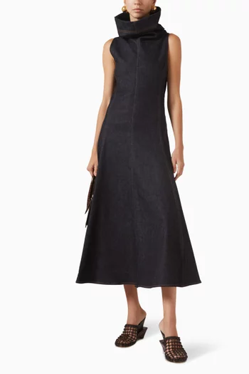 فستان دي نيم بقصة مربعة دينم