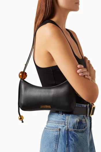 The Bisou Perle Shoulder Bag in Croc-embossed Suede