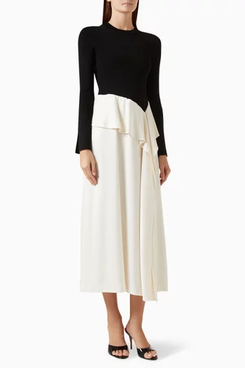 Ornella Midi Dress in Knit & Satin