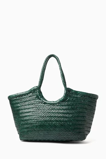 Large Nantucket Basket Bag in Woven Leather