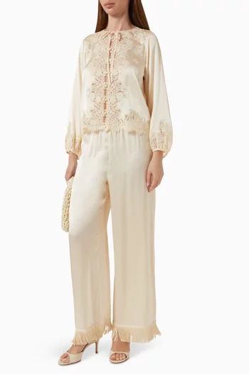 Lucine Lace-trim Top in Silk Satin