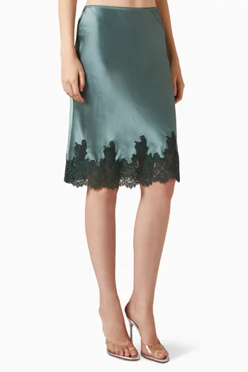 Elowette Lace-Trimmed Midi Skirt in Silk Satin