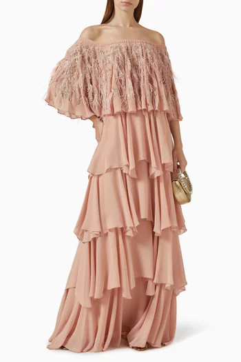Embellished Feather Maxi Dress