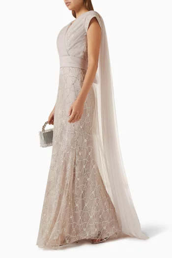 Embellished Cape-style Maxi Dress