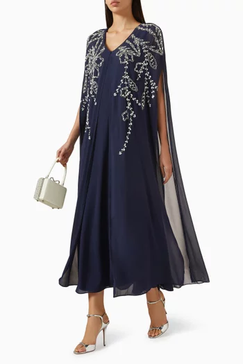 Embellished Cape-style Dress in Chiffon