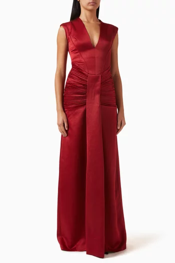 Aira Sash Maxi Dress in Satin