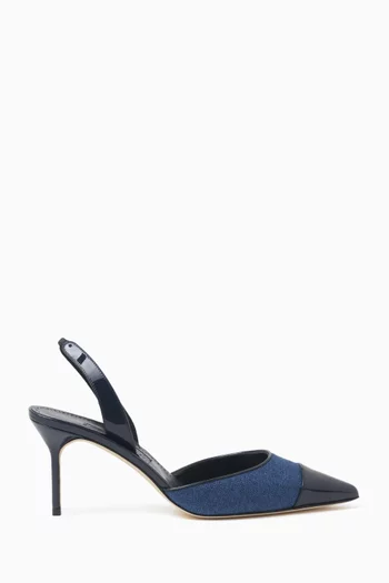 Capsli 70 Slingback Pumps in Linen & Patent Leather