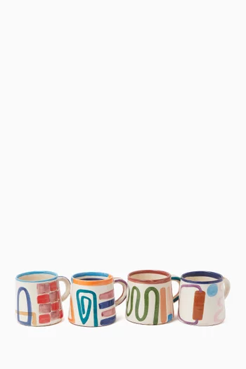 Hand-painted Mugs in Ceramic, Set of 4