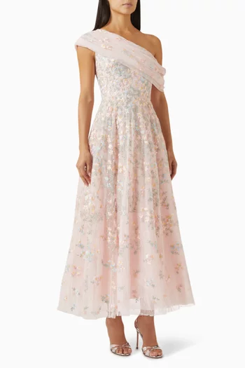 Everett Bloom One-Shoulder Gown