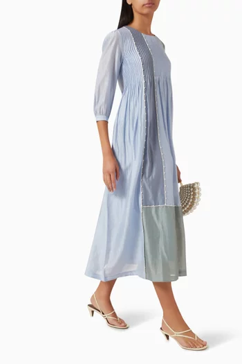 Embroidered Pintuck Dress