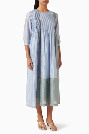 Embroidered Pintuck Dress