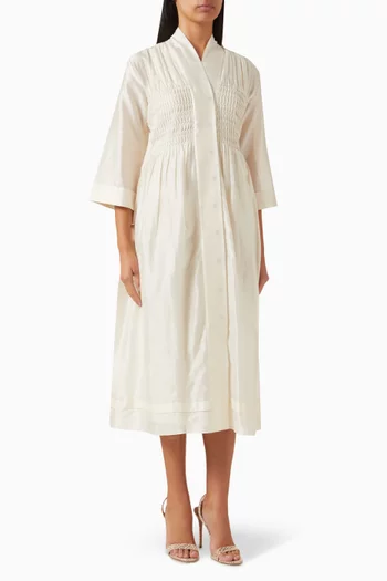 Pintuck Midi Dress