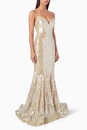 Sequin-embellished Gown in Mesh