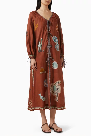 x LRNCE Laurence Tie-front Shirtdress in Ramie Blend