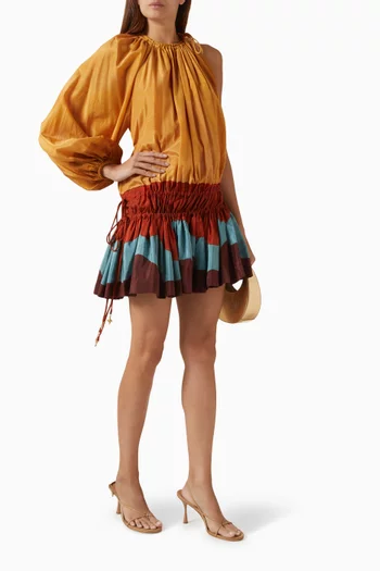 x LRNCE Desert One-shoulder Mini Dress in Silk Blend