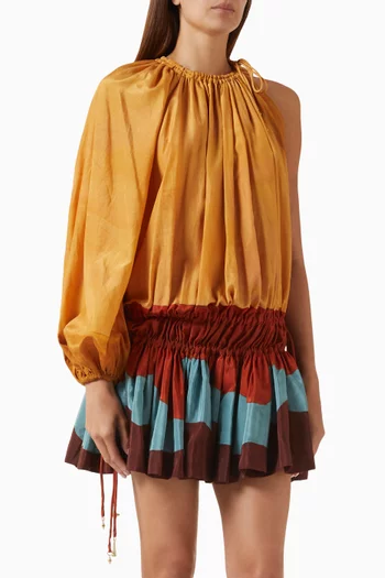 x LRNCE Desert One-shoulder Mini Dress in Silk Blend