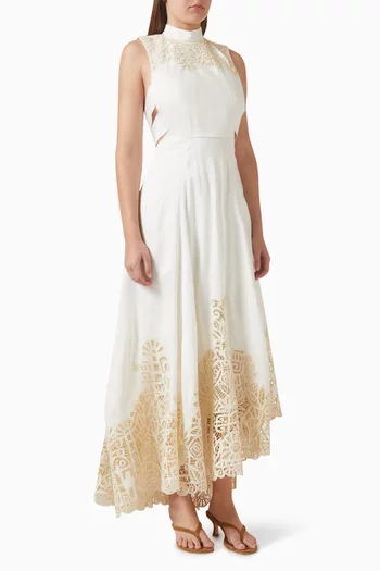 x LRNCE Rosemary Embroidered Gown in Linen Blend