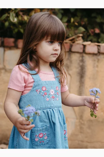 Embroidered Pinafore in Cotton Denim