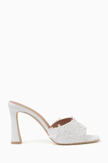 Roxanne 90 Flower-embellished Mule Sandals in Leather