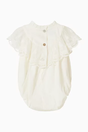 Lace-trim Romper in Poplin