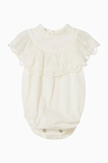 Lace-trim Romper in Poplin