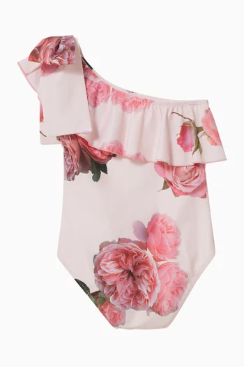 Roses-print One-shoulder Swimsuit