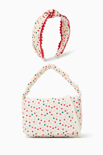 Heart Print Knotted Headband & Top Handle Bag