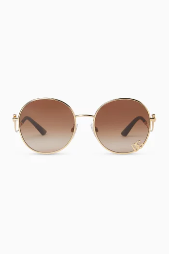 Oversized Round Sunglasses in Gold-tone Metal