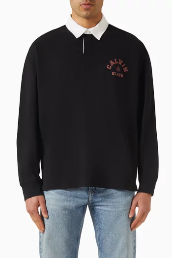 Logo Graphic Polo Sweatshirt in Cotton
