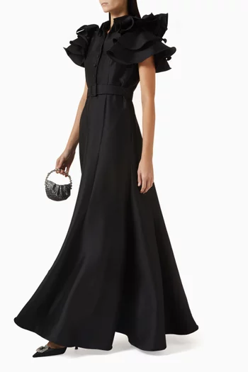 Ruffle A-line Gown in Mikado